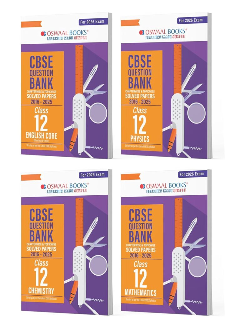 Oswaal CBSE Question Bank Class 12 Set of 4 Books | English Core | Physics | Chemistry | Mathematics | Chapterwise & Topicwise Solved Papers | For 2026 Board Exams